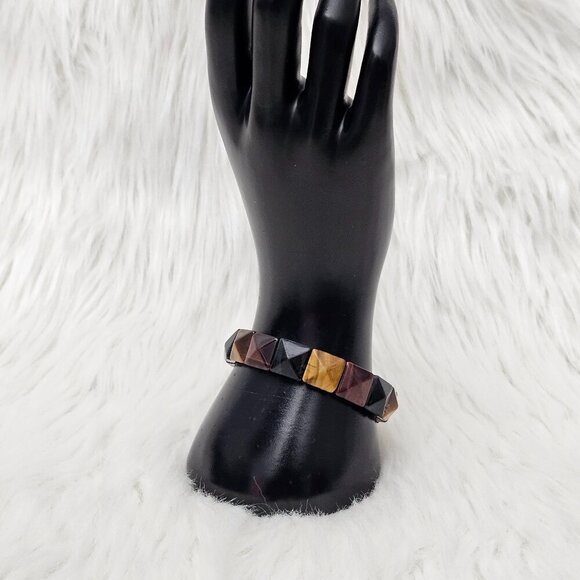 Jewelry - Tigers Eye Natural Stone Faceted New Multi Color Stretch Bracelet